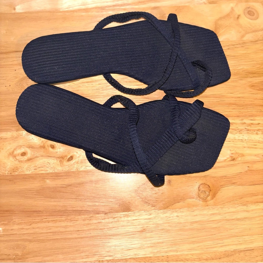 Dark Blue Strappy Square-Toe Women's Sandals, Size 7